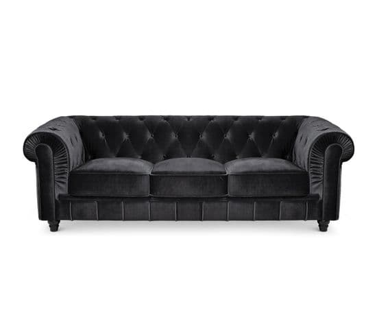 Canapé 3 Places Velours "chesterfield" 207cm Noir