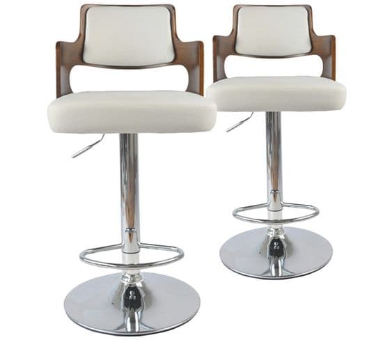 Lot De 2 Chaises De Bar "paddington" 110cm Noisette et Blanc