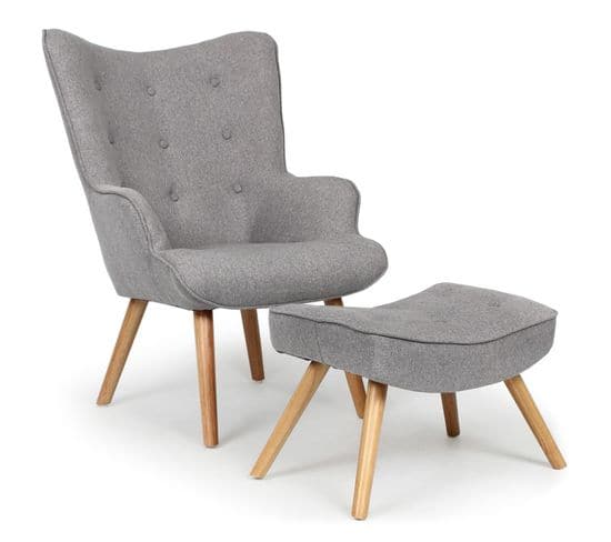 Fauteuil et Pouf Scandinave "orle" 98cm Gris Clair