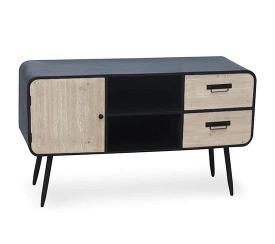 Buffet 1 Porte et 2 Tiroirs En Bois "yane" 115cm Noir