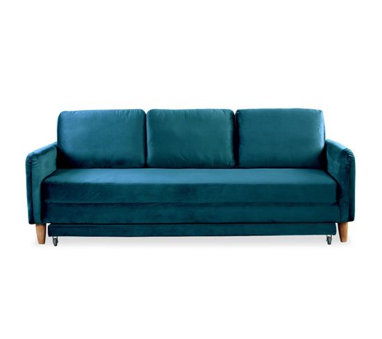 Canapé Convertible En Velours "zefli" 210cm Bleu