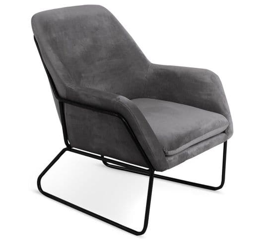 Fauteuil Design En Velours "baldy" 84cm Gris