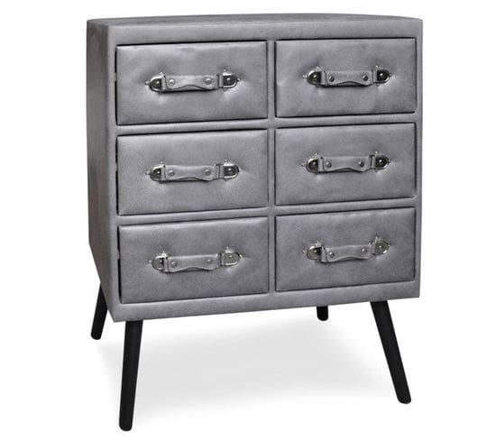 Commode 6 Tiroirs En Simili "strano" 85cm Gris