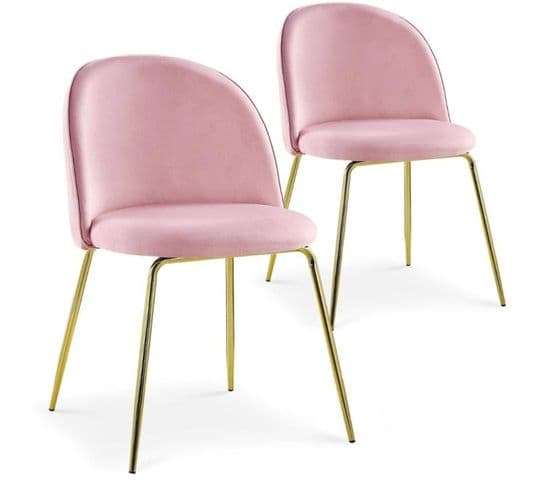 Lot De 2 Chaises Design En Velours "lia" 79cm Rose