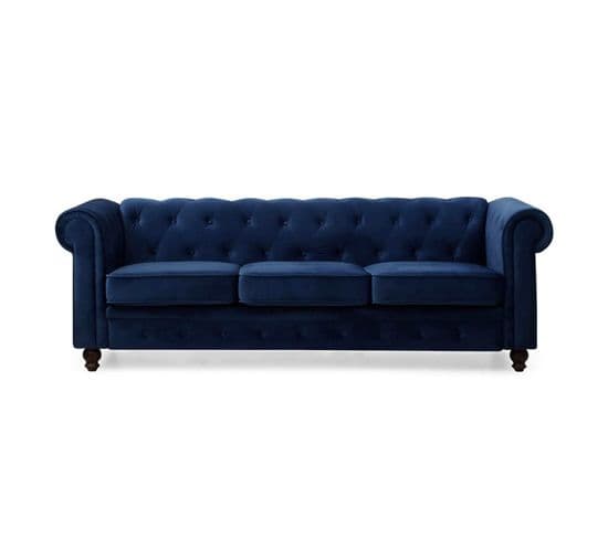 Canapé 3 Places Velours "chesterfield" 209cm Bleu