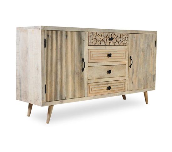 Buffet 4 Tiroirs et 2 Portes Bois "kan" 140cm Naturel