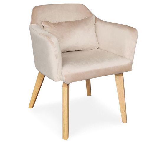 Fauteuil Scandinave En Velours "nari" 70cm Beige