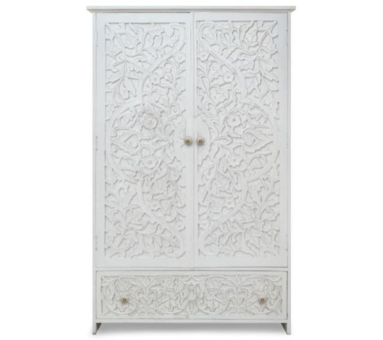 Armoire 2 Portes Et 1 Tiroir "ayan" 183cm Blanc