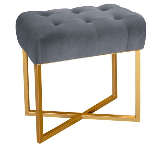 Tabouret Pouf En Velours "auvea" 50cm Argent