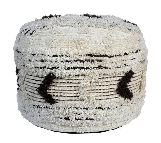 Pouf En Tissu Macramé "yako" 60 Blanc et Noir