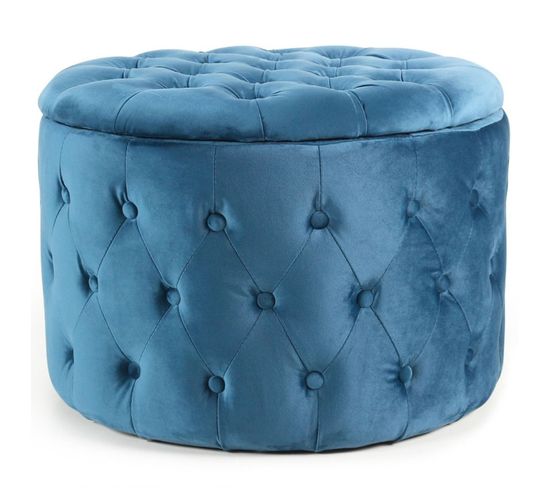 Pouf Rond Design En Velours "visalni" 60cm Bleu