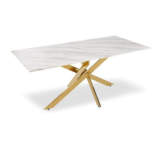 Table De Repas Design "nalou" 180cm Blanc Et Or