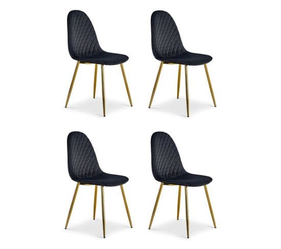 Lot De 4 Chaises En Velours "waynor" 87cm Noir