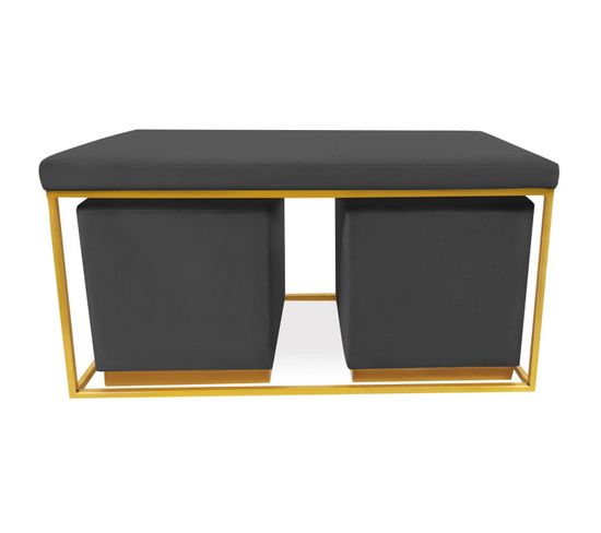 Banquette Et 2 Poufs En Velours "tinuj" 99cm Noir