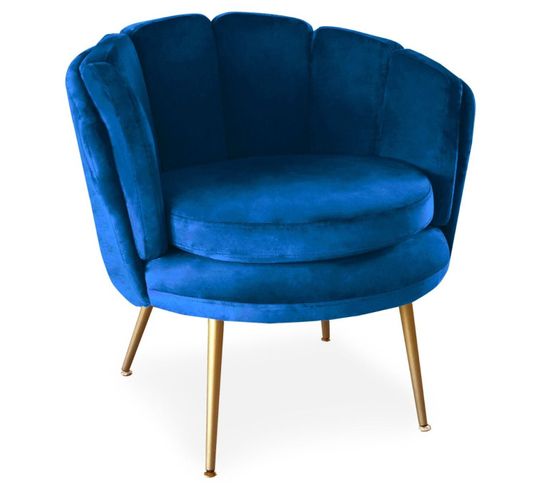 Fauteuil Arrondi En Velours "dabren" 80cm Bleu