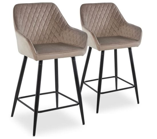 Lot De 2 Chaises De Bar Velours "onika" 105cm Taupe