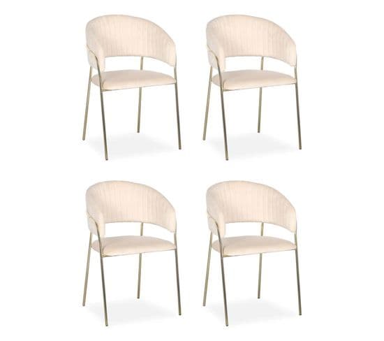 Lot De 4 Chaises En Velours "batora" 79cm Beige