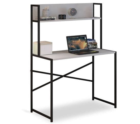 Bureau Avec Étagère Design "mazé" 140cm Blanc