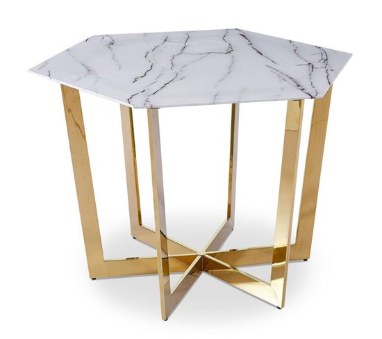 Table De Repas Design "dizazi" 120cm Blanc Et Or