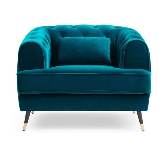 Fauteuil Capitonné En Velours "glamour" 93cm Bleu