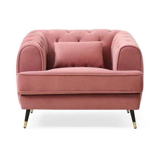 Fauteuil Capitonné En Velours "glamour" 93cm Rose