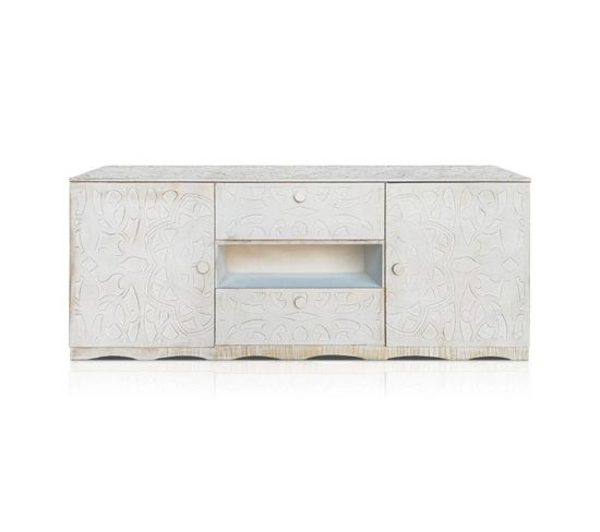 Buffet En Bois Sculpté "azzaro" 160cm Blanc