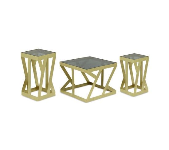 Ensemble De 3 Tables D'appoint Zendaya En Verre Fumé Et Métal Or