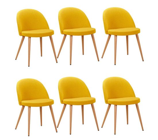 Lot De 6 Chaises Scandinaves Maury Tissu Jaune