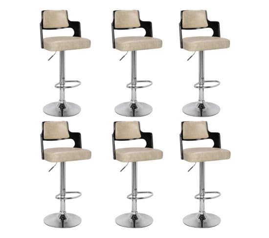 Lot De 6 Chaises De Bar "paddington" 110cm Noir et Crème