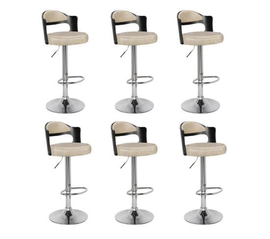 Lot De 6 Chaises De Bar "wilson" 110cm Noir et Beige