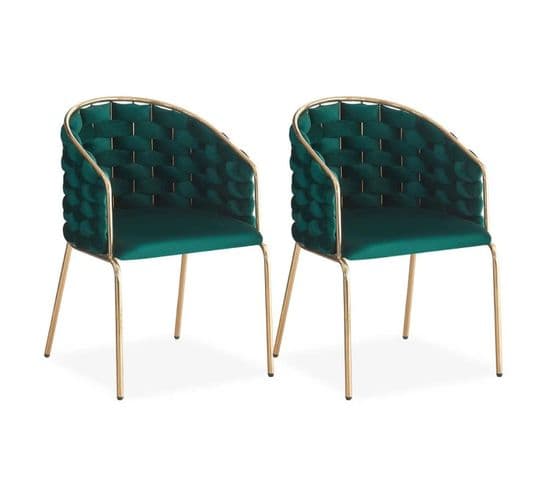 Lot De 2 Chaises Design "elvire" 79cm Vert et Or