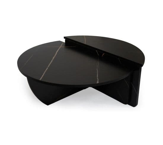 Lot De 2 Tables Basses Design "armango" 90cm Noir Marbré