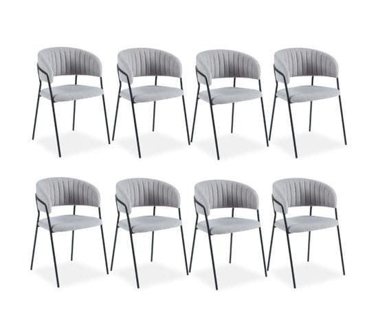 Lot De 8 Chaises En Bouclette "batora" 79cm Gris et Noir