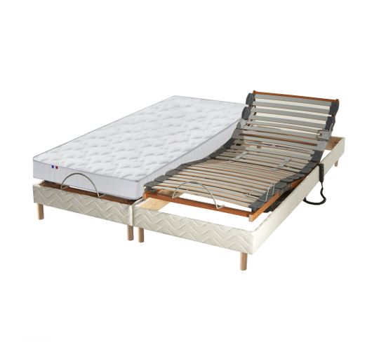 Lit Electrique Matelas Mousse Accueil Memoire De Forme + Sommier Electrique 2x80x200