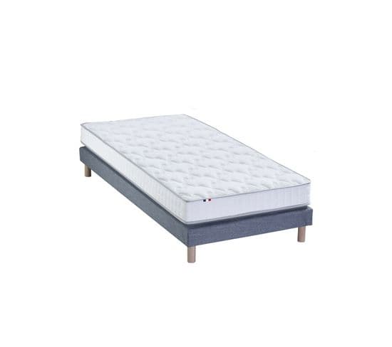 Ensemble Matelas Mousse Haute Resilience Accueil Latex 3 Zones Essence +sommier 90x190 Bleu Denim