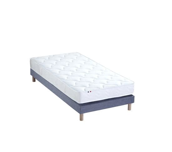 Ensemble Matelas Latex 3 Zones Essentiel + Sommier 90x190 Sommier Bleu Denim