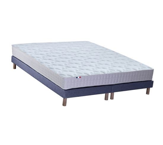 Ensemble Matelas Mousse Accueil Memoire De Forme Mam Azur + Sommier 2x80x200 Bleu Denim