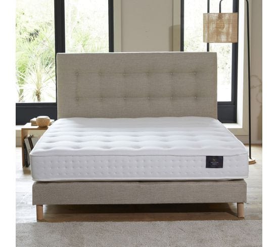 Ensemble Clarte + Tête De Lit Capitonnee Matelas Latex Naturel Beige 160x200cm