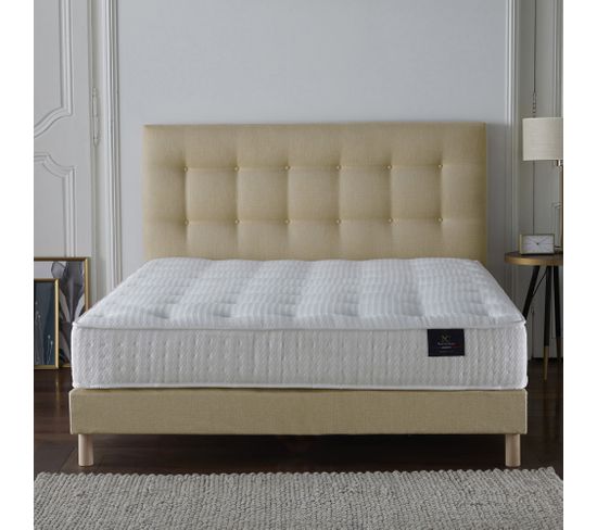 Ensemble Pulsar Tête De Lit Capitonnee Matelas Ressorts Ensaches Memoire De Forme Jaune 140190cm