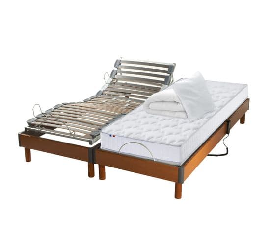 Lit Electrique Memoire De Forme + Couette + Oreillers + Sommier Fabrication France 2x80x200cm