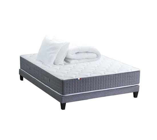 Ensemble Matelas Ressort 7 Zones H30cm + Sommier + Couette + Oreillers Max 140 X 190 Cm