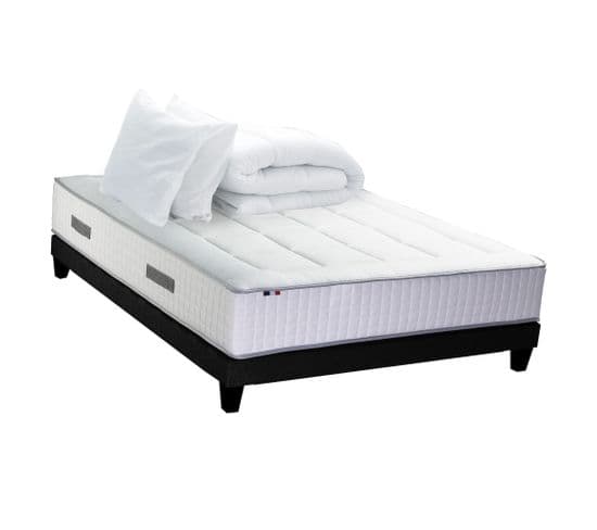 Ensemble Matelas Ressort 7 Zones + Mémoire De Forme + Sommier + Couette + Oreillers 140x190