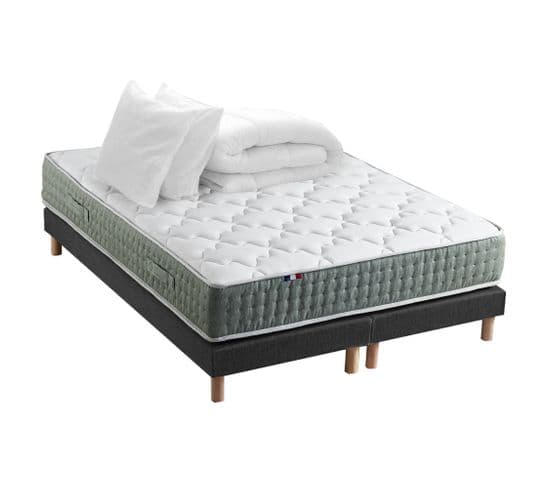 Ensemble Matelas Ressort 7 Zones Hygge + Sommier + Couette + Oreillers 2x80 X 200 Cm Noir