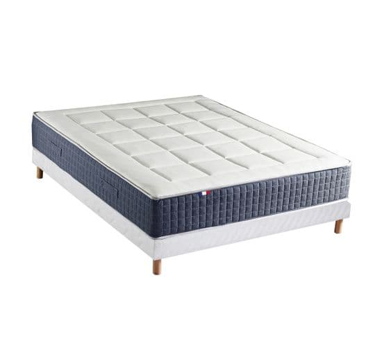 Ensemble Matelas Ressort 7 Zones + Mémoire De Forme + Sommier King Style 140 X 190 Cm Blanc