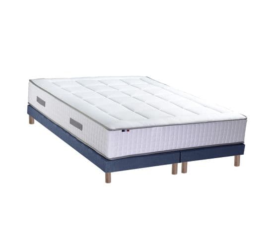 Ensemble Matelas Ressort 7 Zones + Mémoire De Forme + Sommier Bellagio 2 2x80 X 200 Cm Bleu Denim