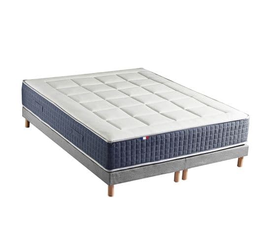 Ensemble Matelas Ressort 7 Zones + Mémoire De Forme + Sommier King Style 2x80 X 200 Cm Gris Chiné