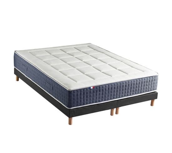 Ensemble Matelas Ressort 7 Zones + Mémoire De Forme + Sommier King Style 2x80 X 200 Cm Noir