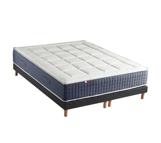 Ensemble Matelas Ressort 7 Zones + Mémoire De Forme + Sommier King Style 2x90 X 200 Cm Noir