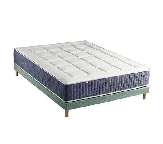 Ensemble Matelas Ressort 7 Zones + Mémoire De Forme + Sommier King Style 140 X 190 Cm Vert Celadon