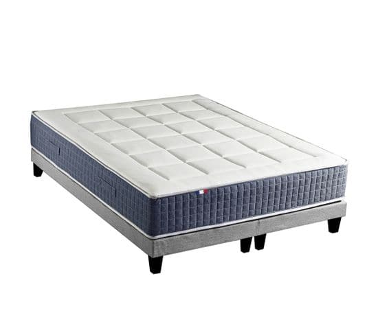 Ensemble Matelas Ressort 7 Zones + Mémoire De Forme + Sommier King Style 2x90 X 200 Cm Gris Chiné